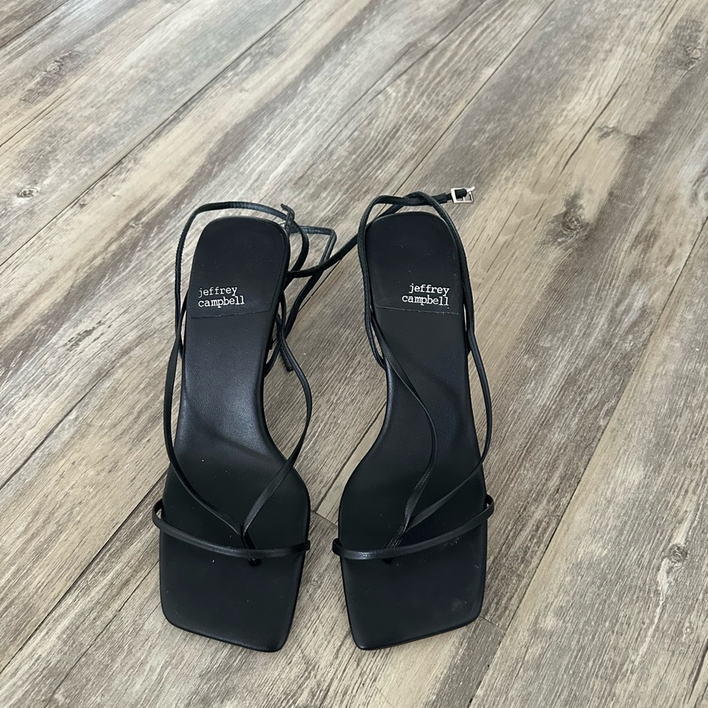 Jeffrey Campbell Black Strappy Square-Toe Heels